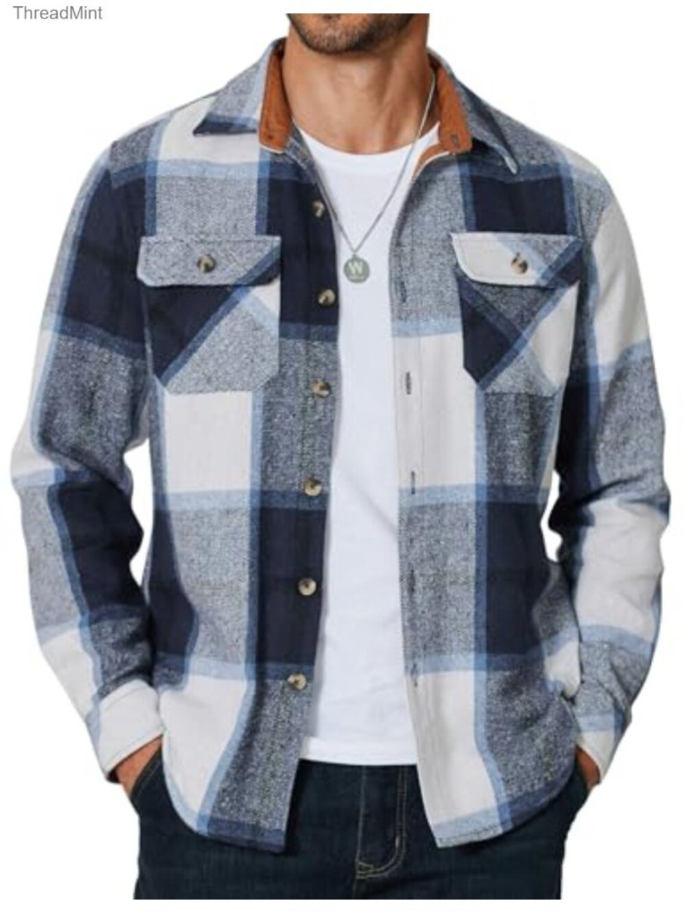 Men's Long Sleeve Plaid Flannel Shirt Casual Button Down with Pockets